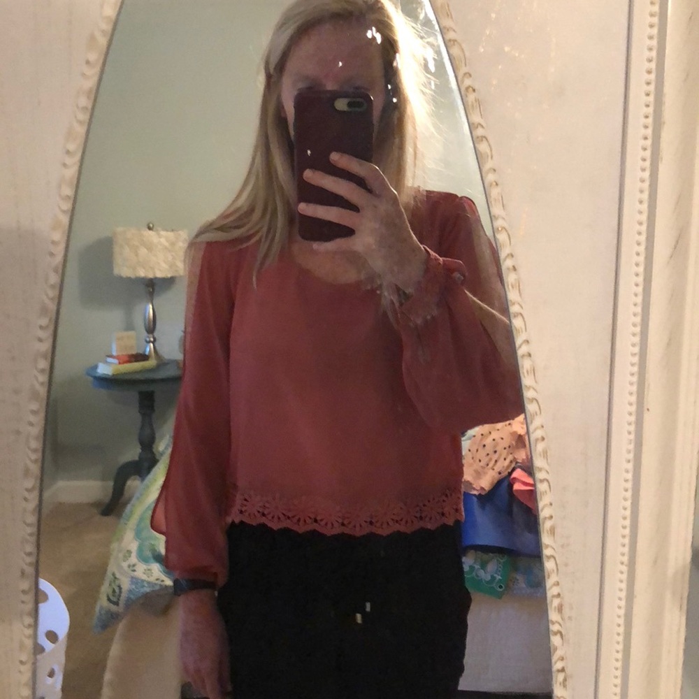 Burnt orange sheer top